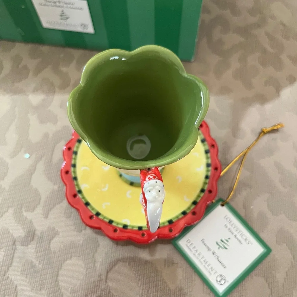 Dept 56 Lollysticks Kym Bowles Christmas Teacup Saucer Set Santa Reindeer